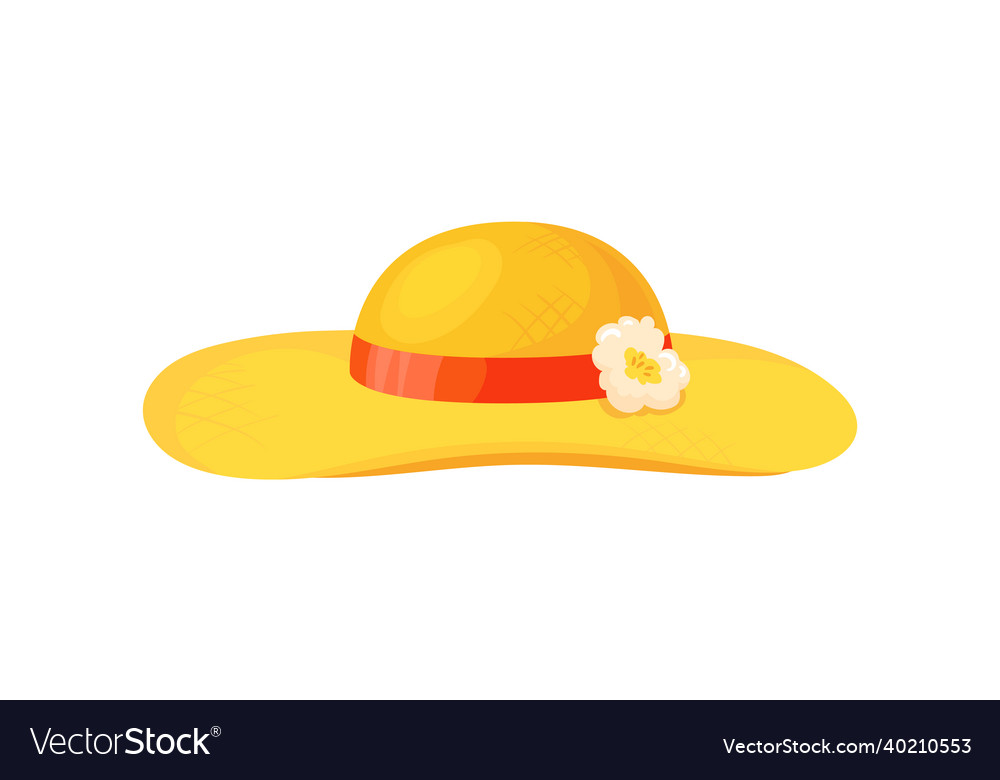 Cartoon straw hat yellow sunhat female elegant Vector Image