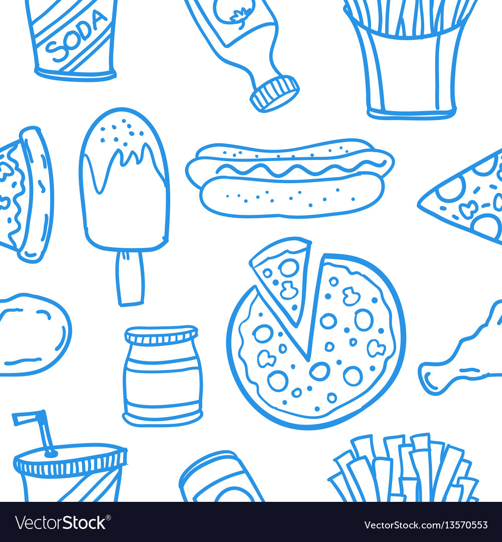 Collection of food set various doodles