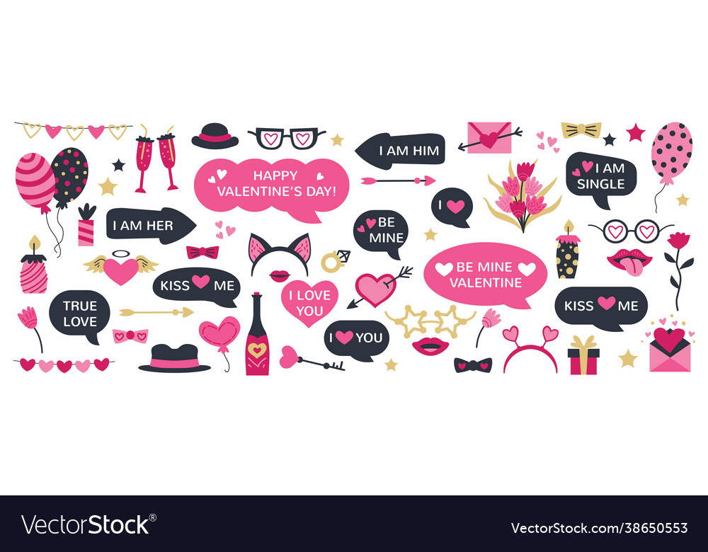 Cute valentine day photo booth props as set Vector Image