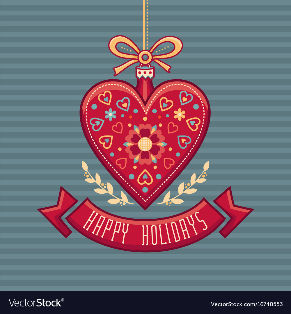 Greeting card in heart form happy holidays Vector Image