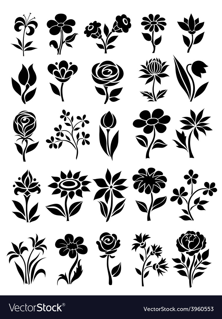 Set flower icons Royalty Free Vector Image VectorStock