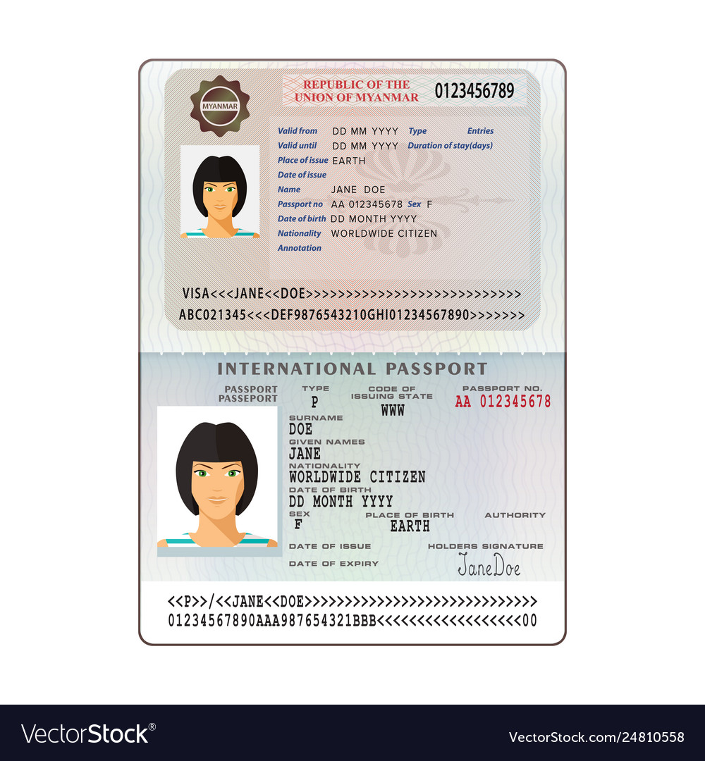 Open Myanmar International Passport Visa Sticker Vector Image