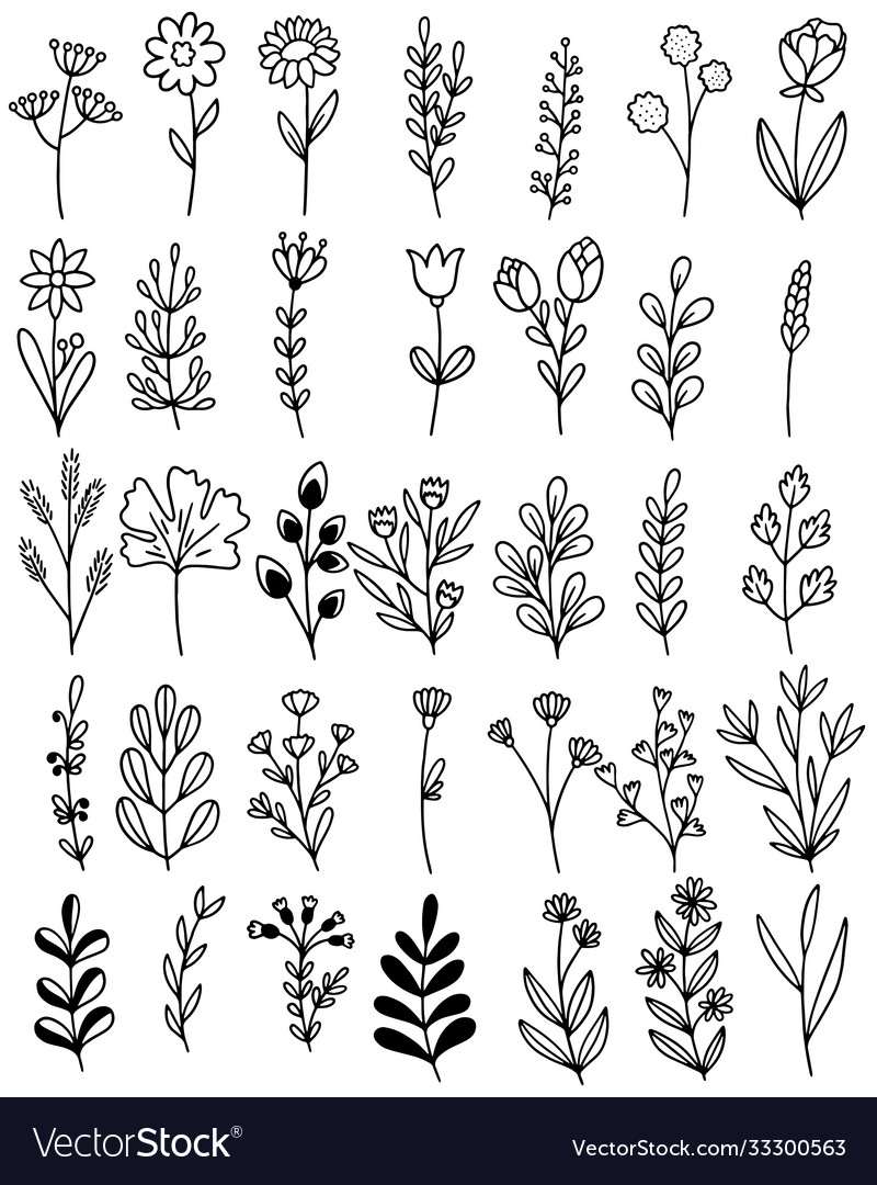 0122 hand drawn flowers doodle Royalty Free Vector Image