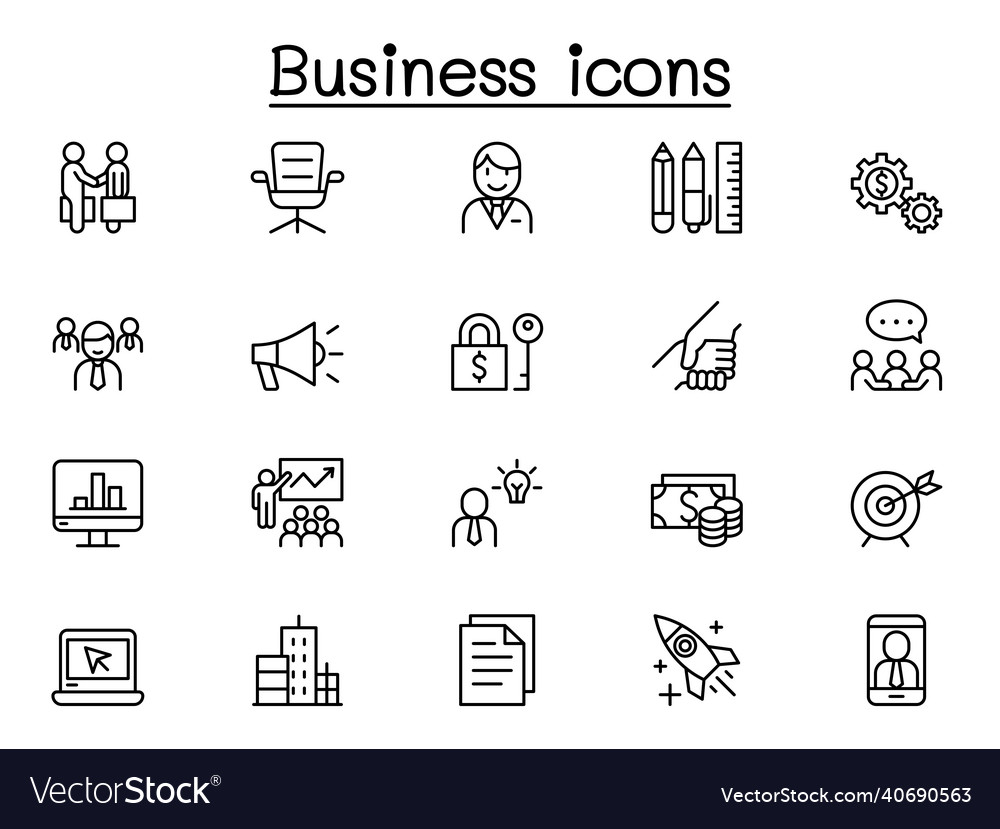 Business icon set in thin line style Royalty Free Vector