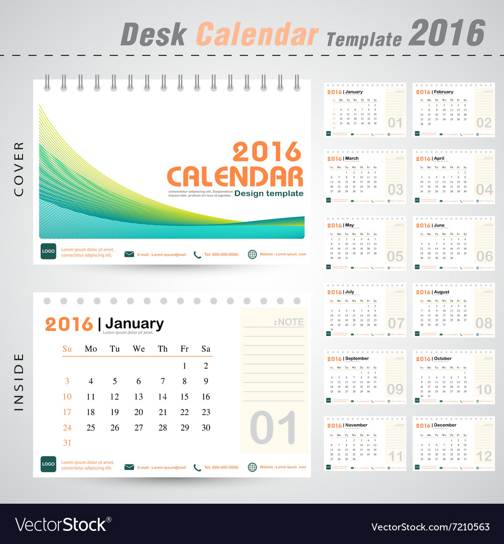 desk calendar 2016 line abstract design template vector image