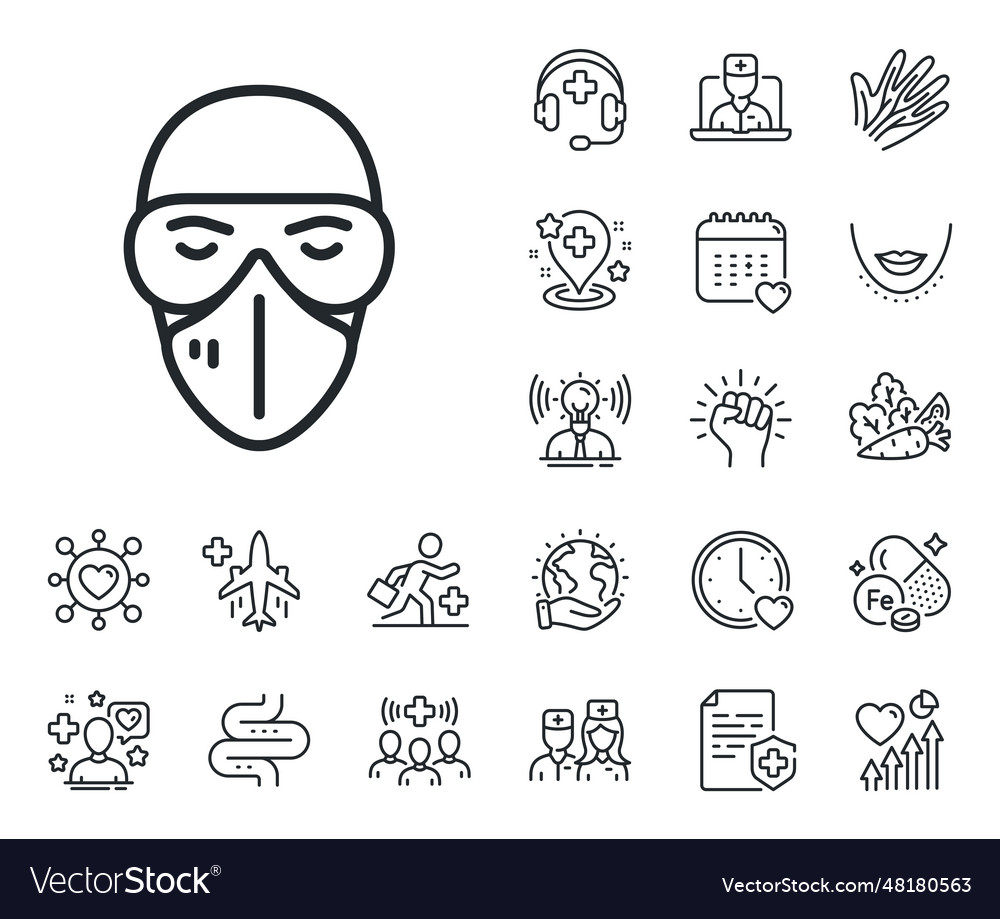 Medical mask line icon safety breathing Royalty Free Vector