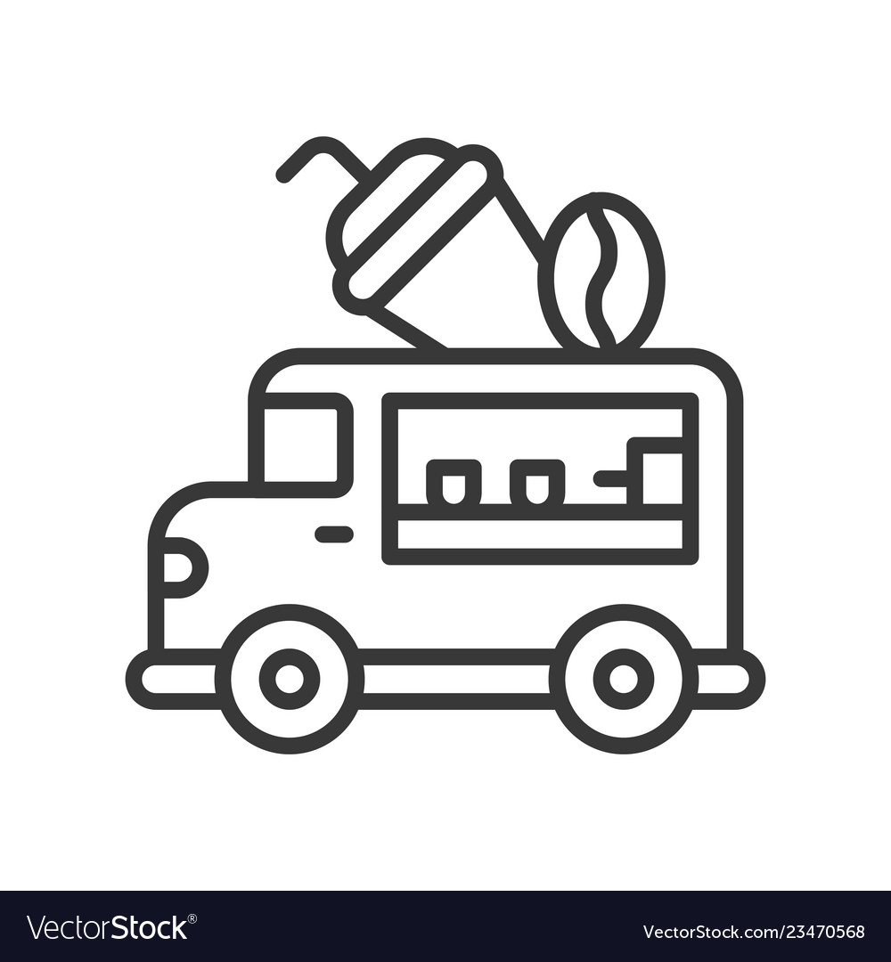Coffee van truck food line style editable Vector Image
