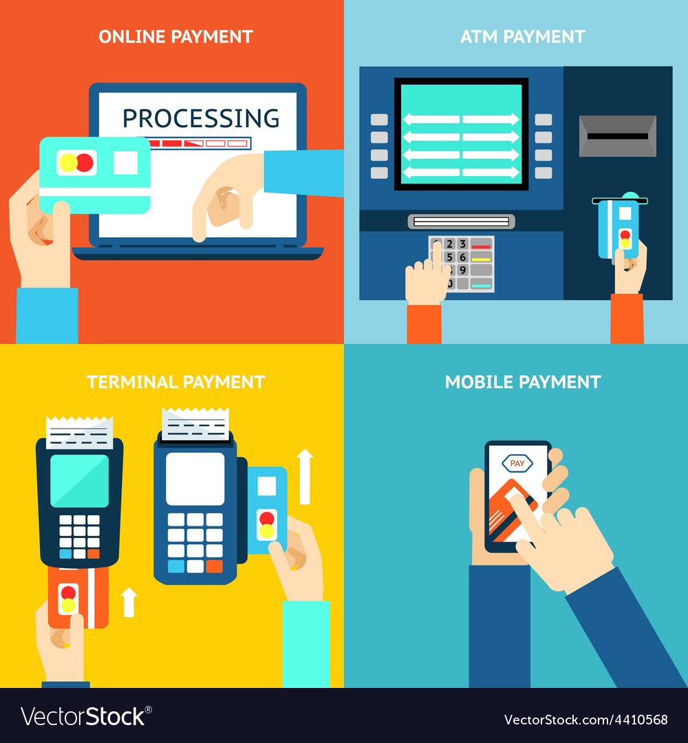 Payment Methods Credit Card Cash Mobile App And Vector Image