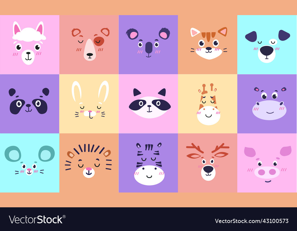 Cute animal faces hand drawn rabbit and lion art Vector Image