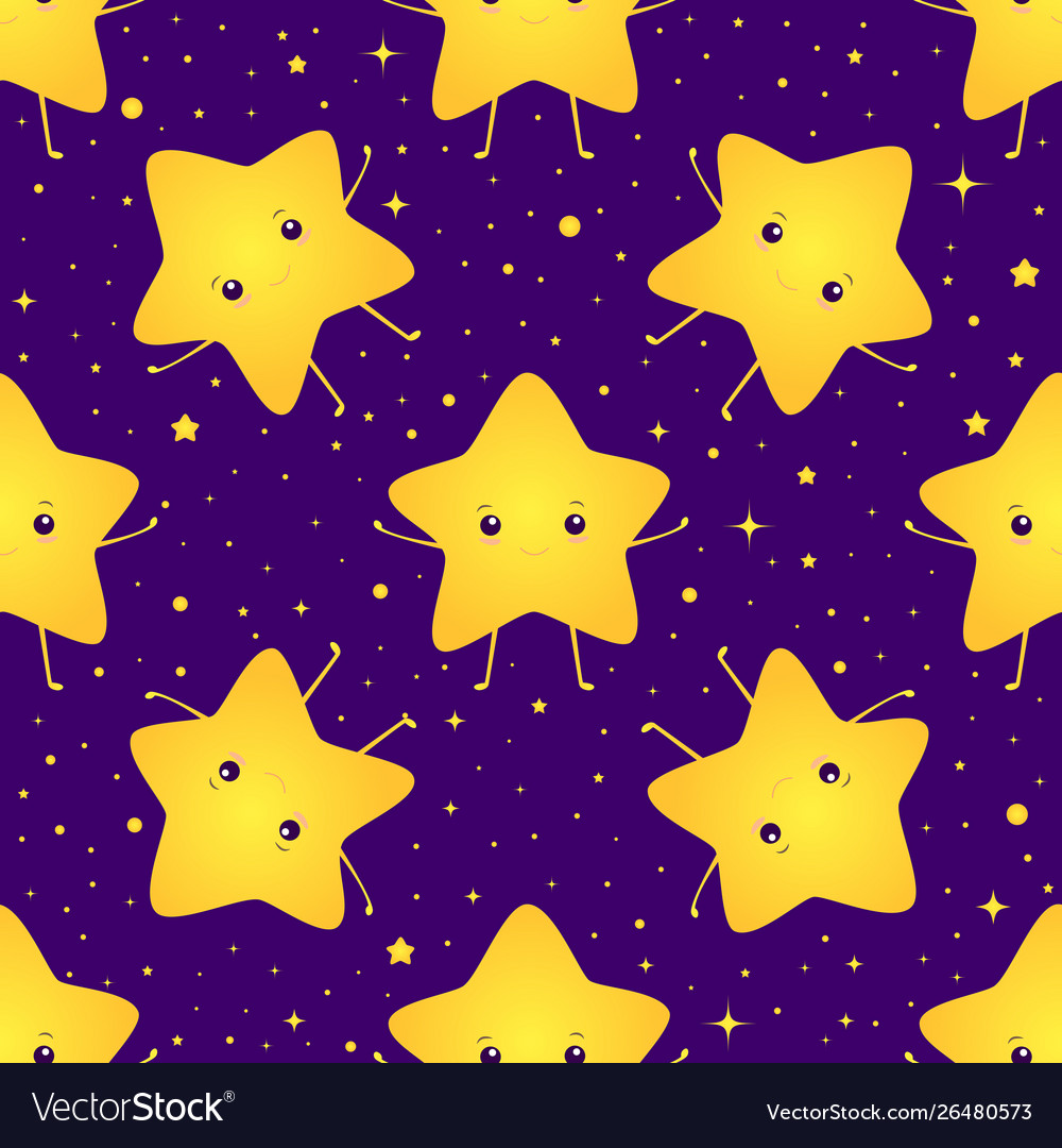 Cute kawaii bright smiling stars seamless sweet vector image Cute kawaii bright smiling stars seamless sweet