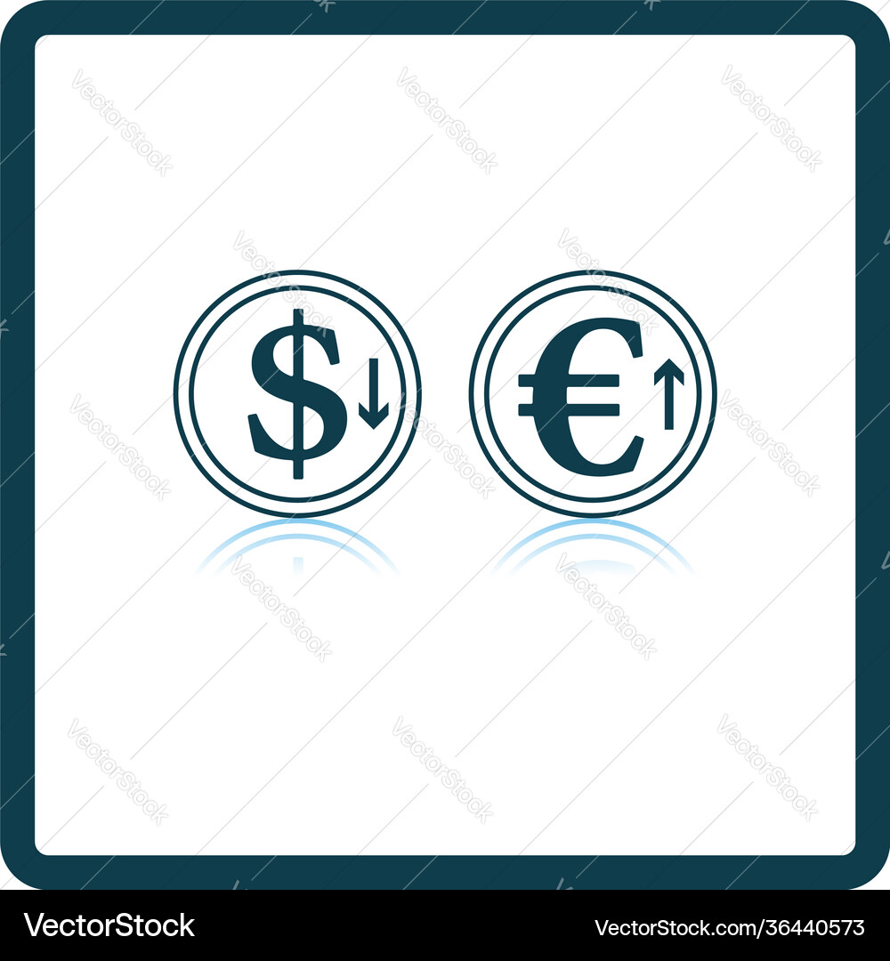 Falling dollar and growth up euro coins icon Vector Image