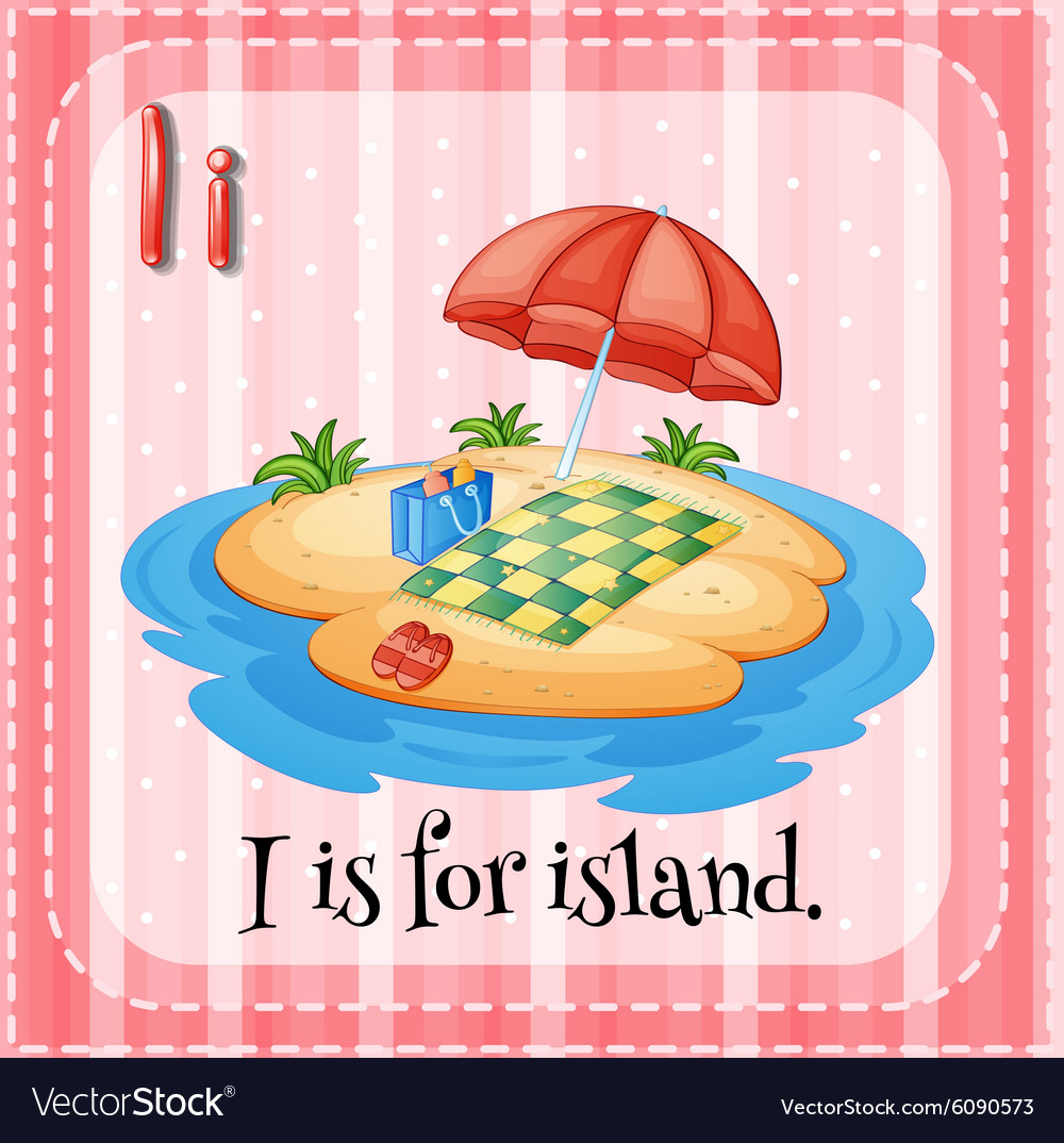 Flashcard letter i is for island Royalty Free Vector Image