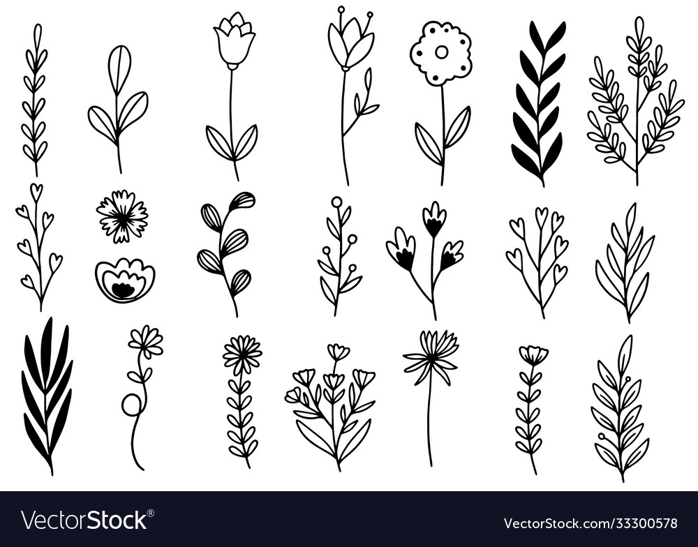 0117 hand drawn flowers doodle Royalty Free Vector Image