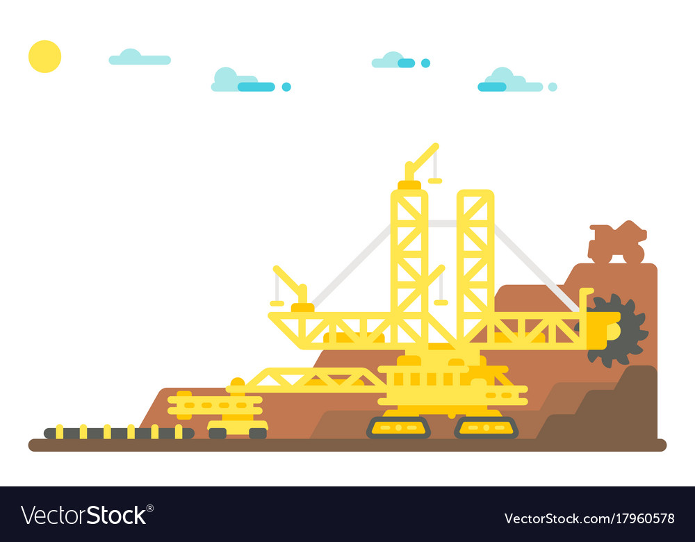 Flat design bucket wheel excavator mining Vector Image