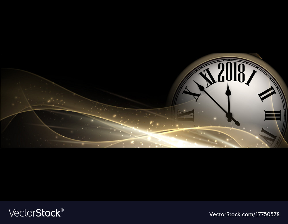 Golden 2018 new year clock banner Royalty Free Vector Image