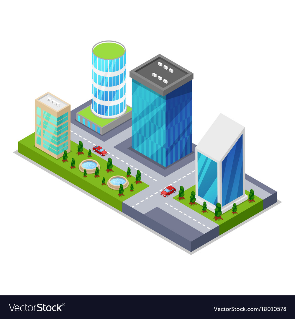 Modern city district isometric 3d icon Royalty Free Vector