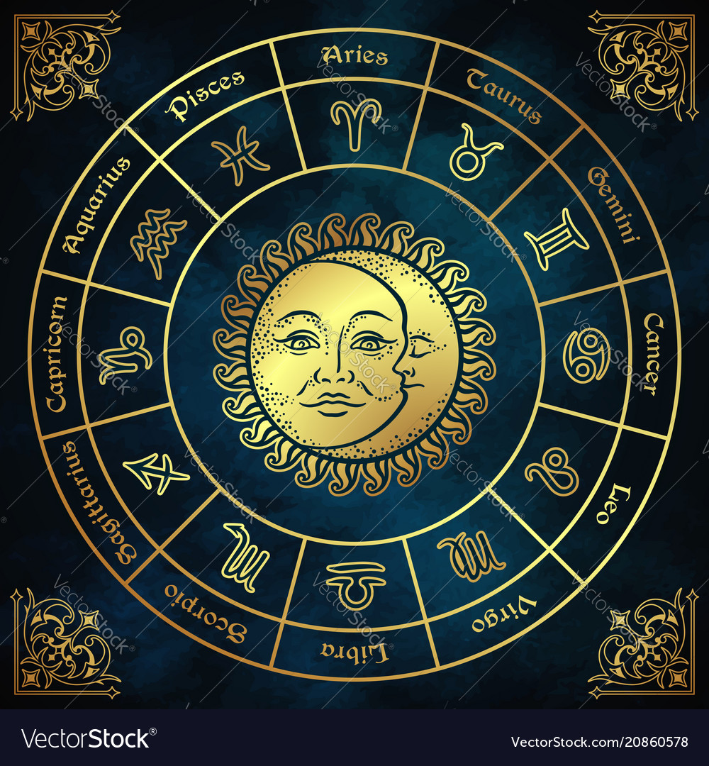 Zodiac circle with horoscope signs sun and moon Vector Image