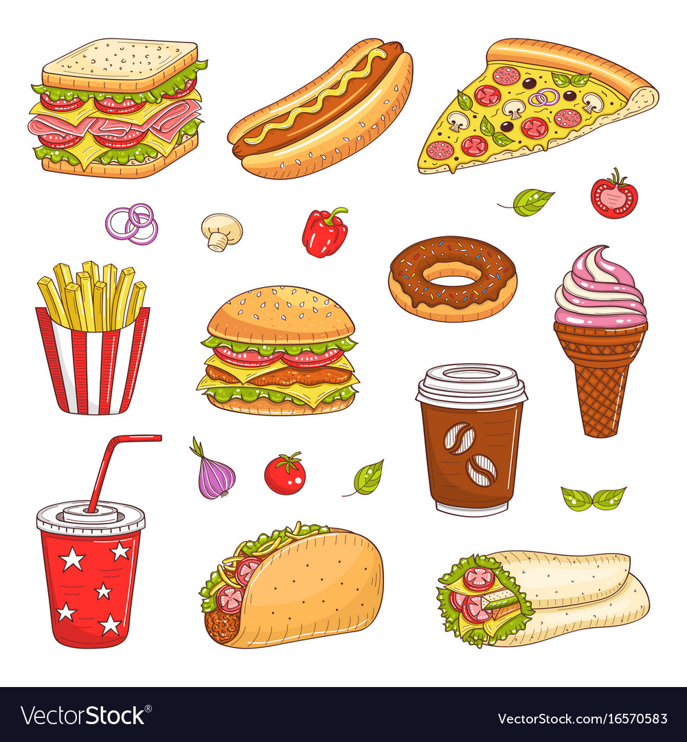 Hand drawn of fast food Royalty Free Vector Image