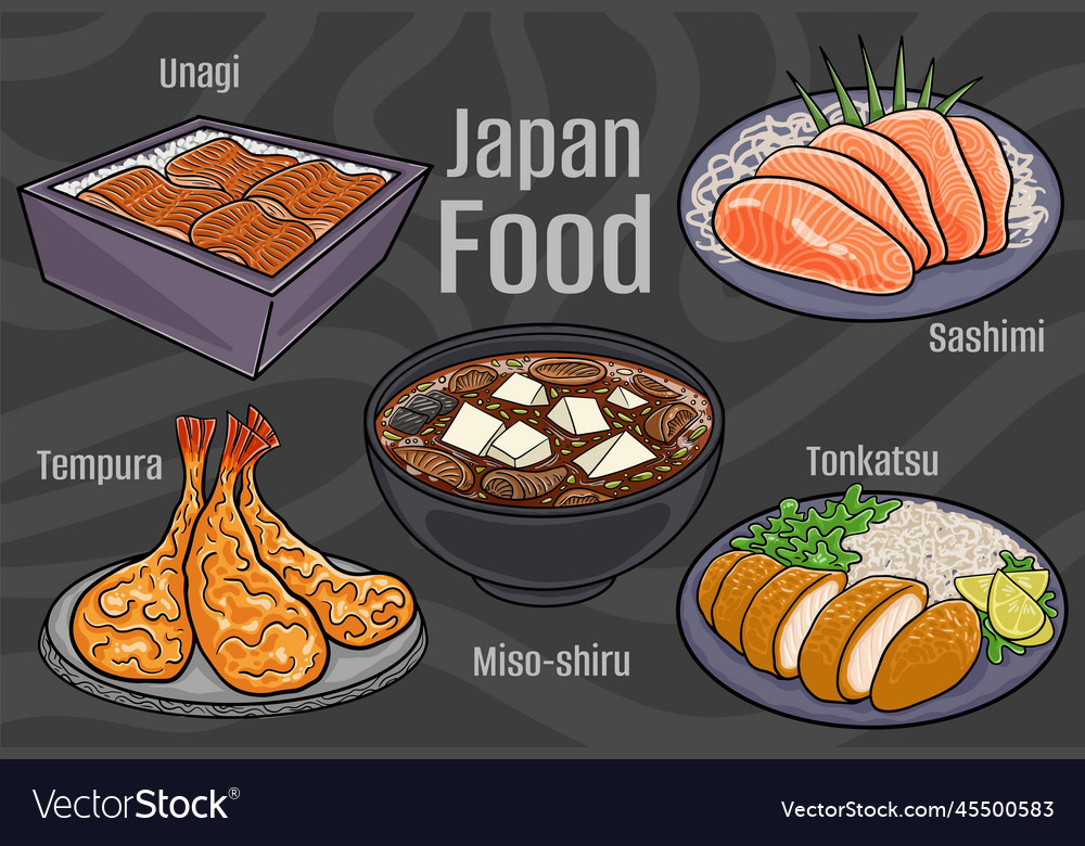 Japan food a set of classic dishes cartoon hand Vector Image