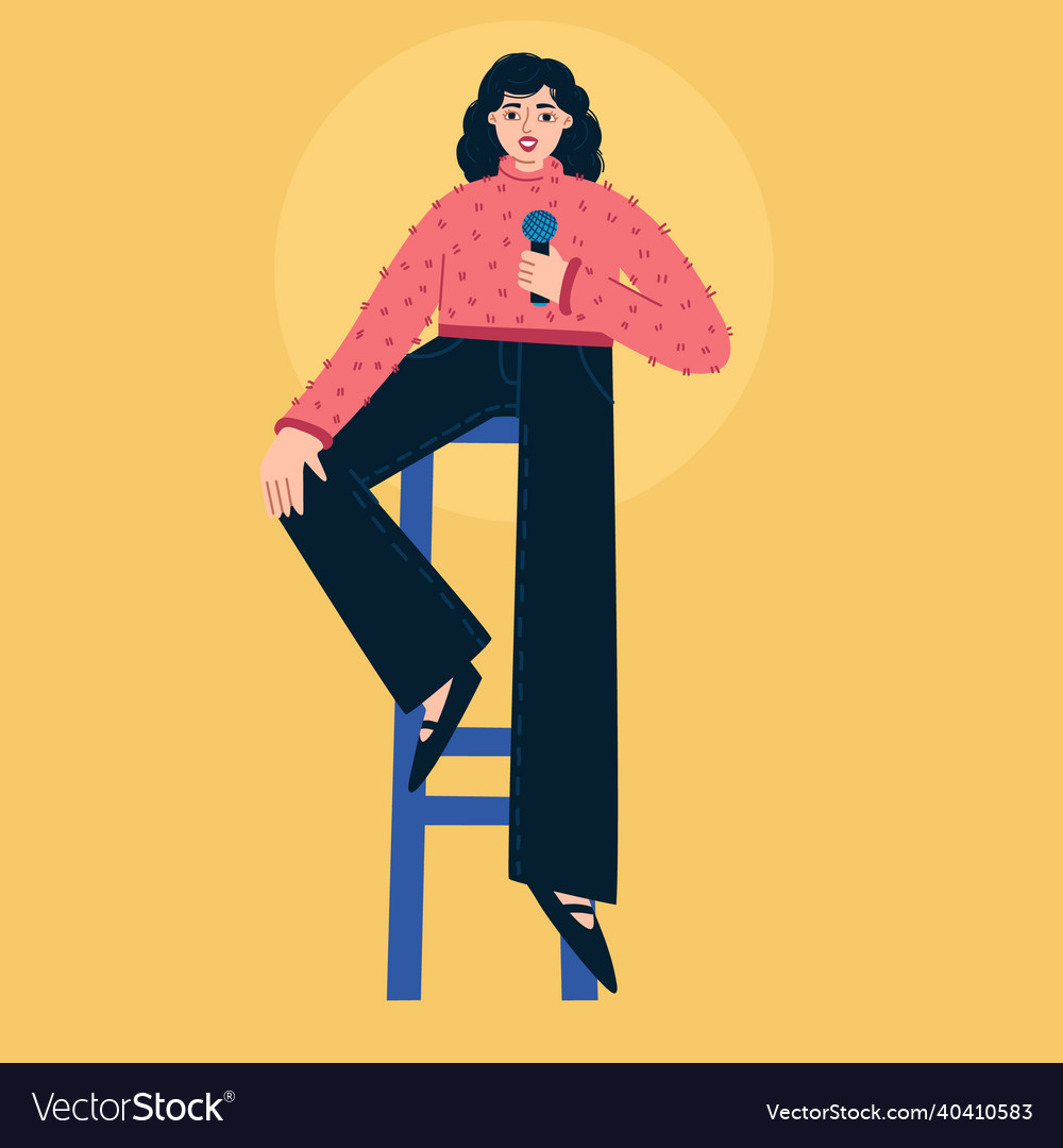 Stand-up show speech by a girl with a microphone Vector Image