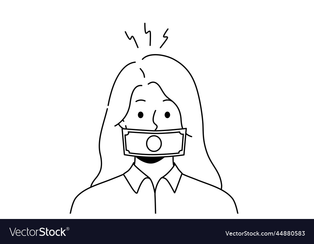 Woman with dollar banknote on mouth Royalty Free Vector