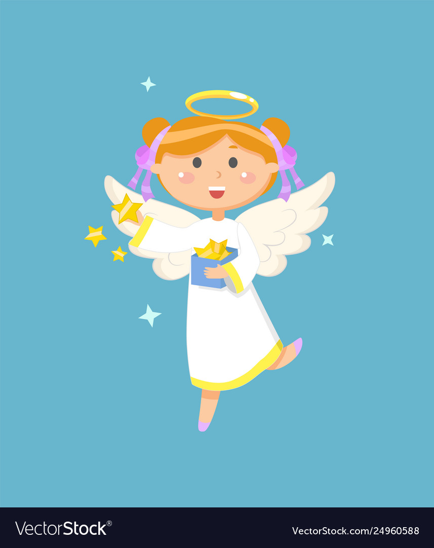 Angel with box stars christmas or easter symbol Vector Image