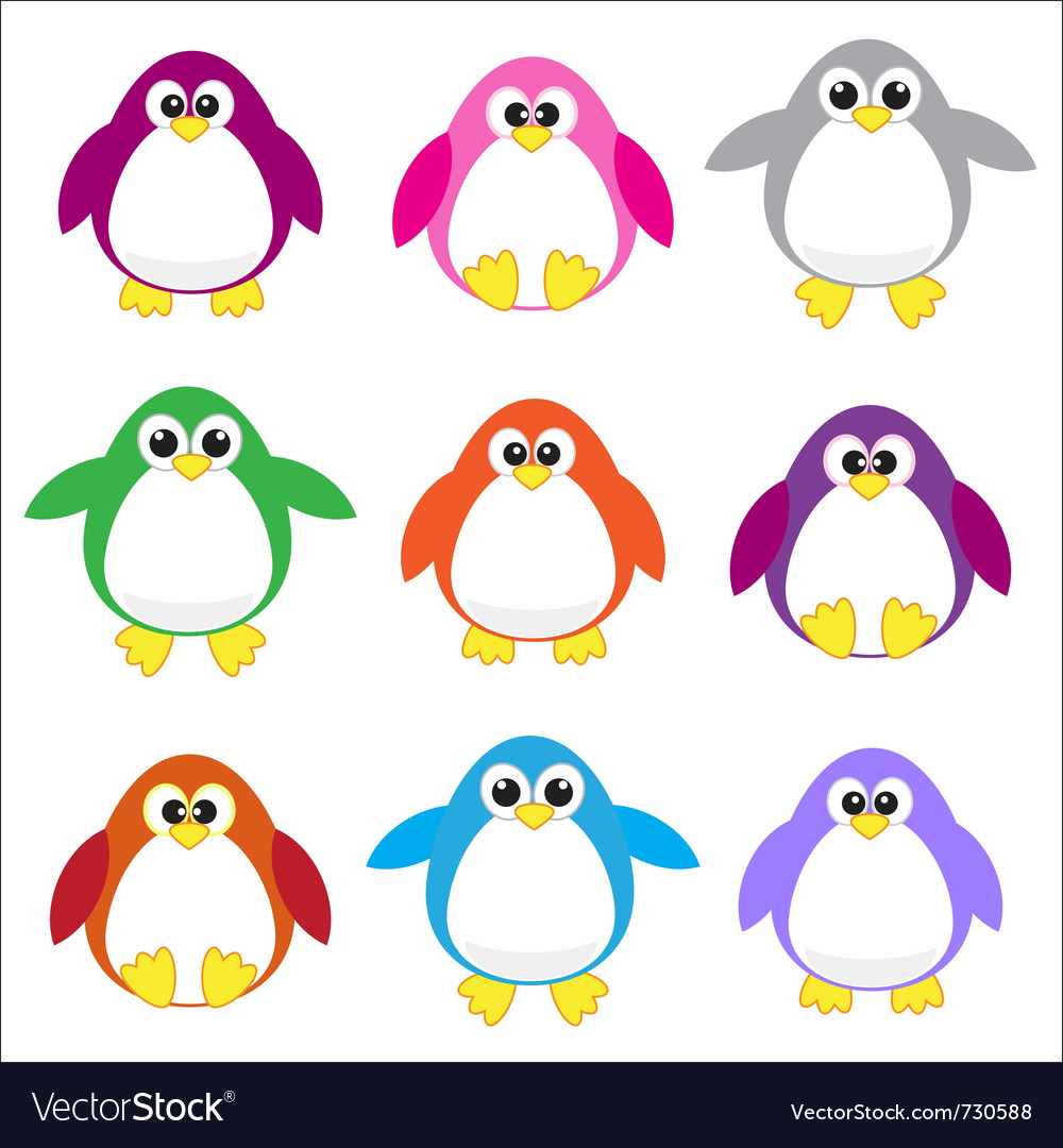 Colored penguins Royalty Free Vector Image - VectorStock