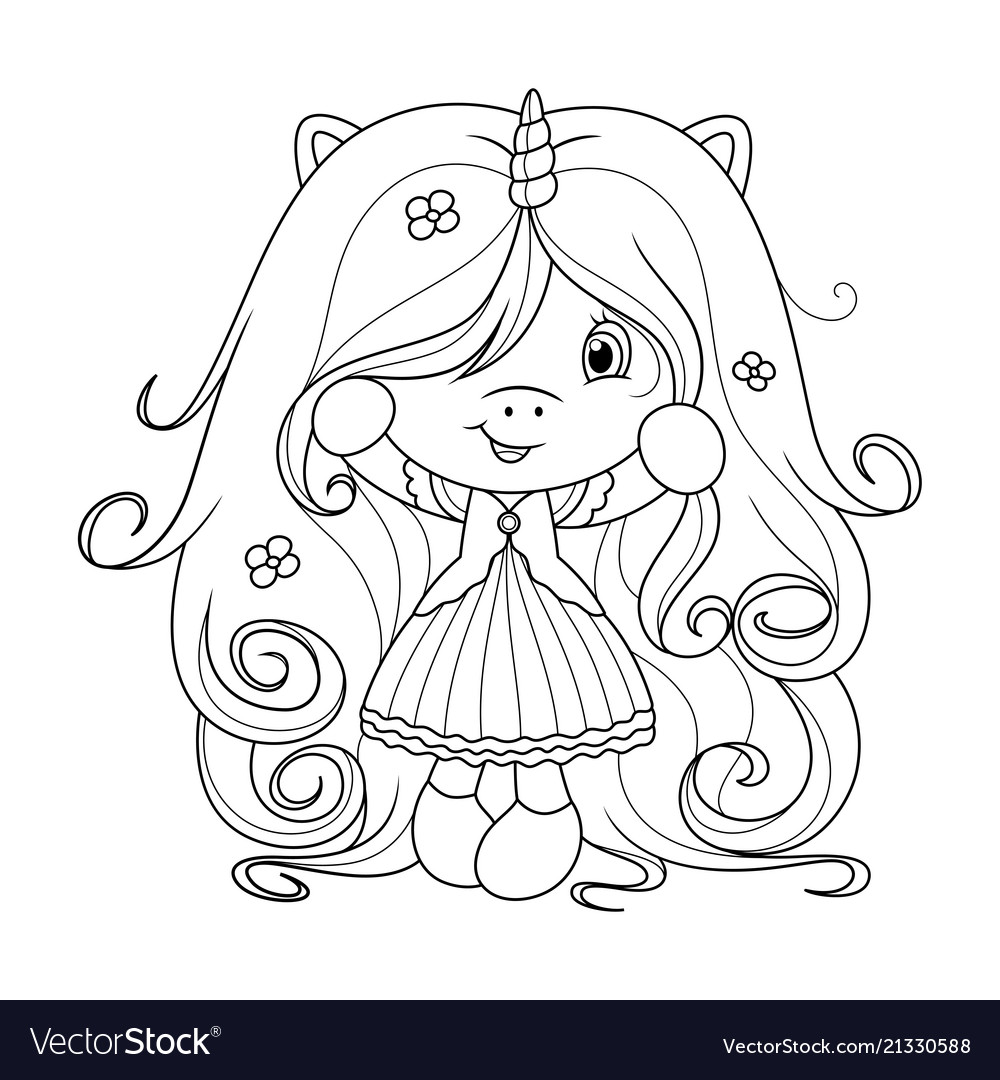 Cute Baby Unicorn With Super Long Hair With Vector Image