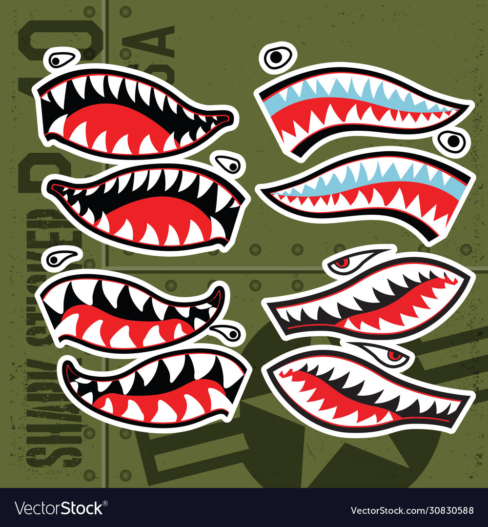 Flying tiger shark mouth sticker vinyl on green Vector Image