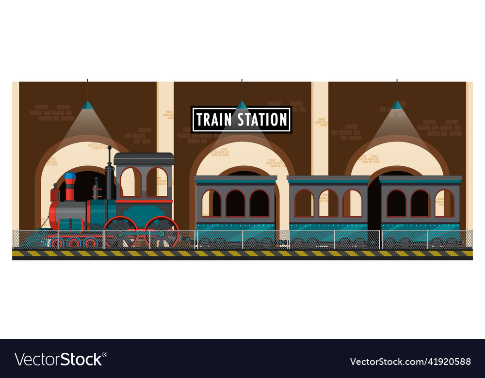 Train station scene with steam locomotive Vector Image