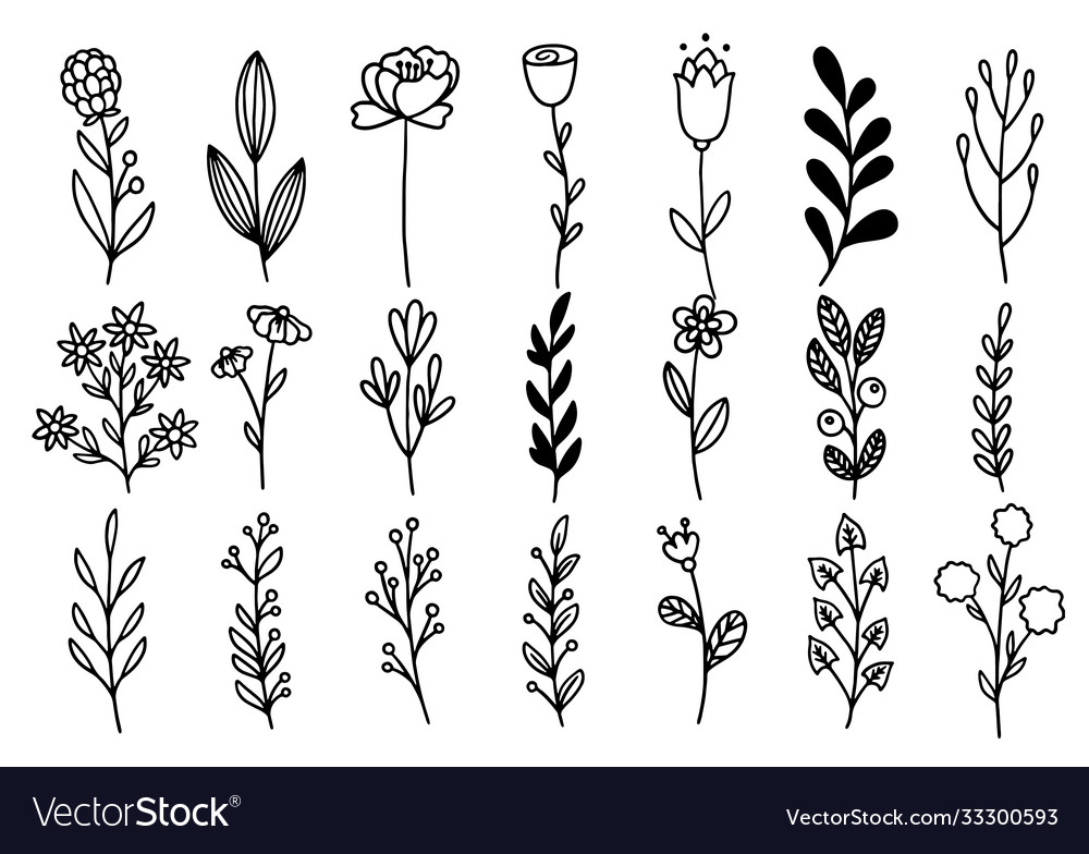 0152 hand drawn flowers doodle Royalty Free Vector Image