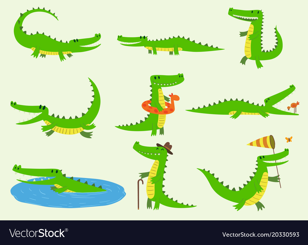 Cartoon crocodiles characters different Royalty Free Vector