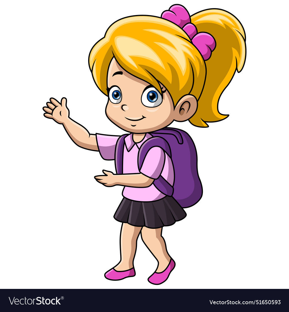 Funny happy school girl cartoon Royalty Free Vector Image