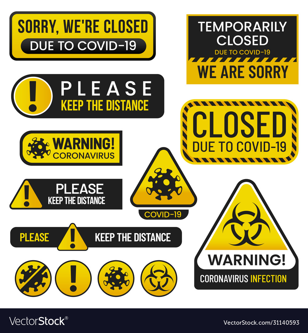 Set covid19 2019 danger signs coronavirus Vector Image