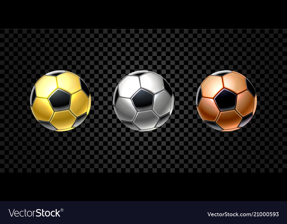 Set of 3d realistic football ball in golden vector image Set of 3d realistic football ball in golden