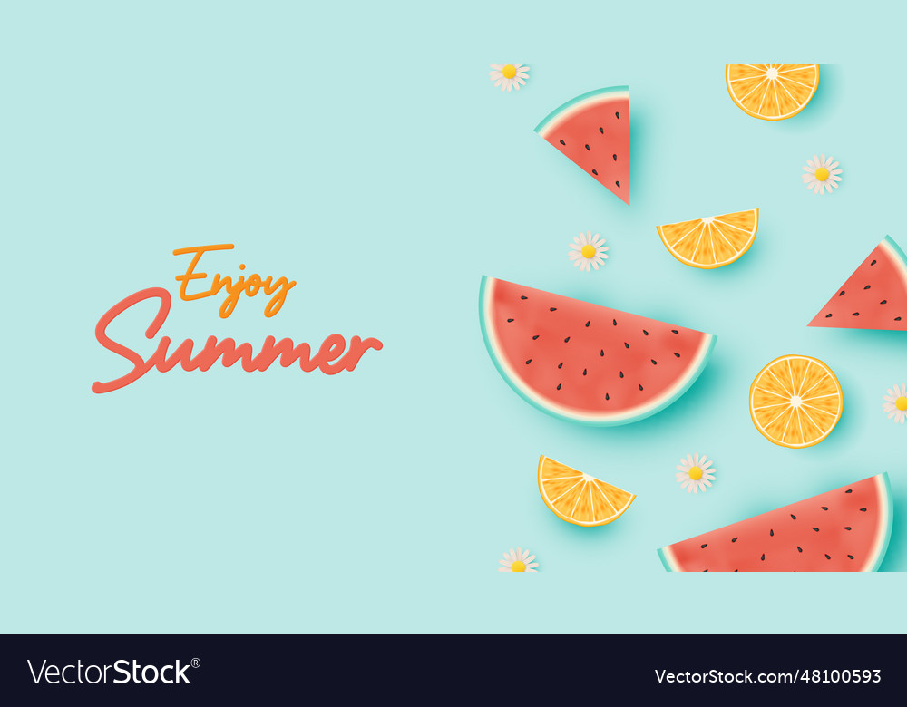 Tropical fruits with beach background Royalty Free Vector