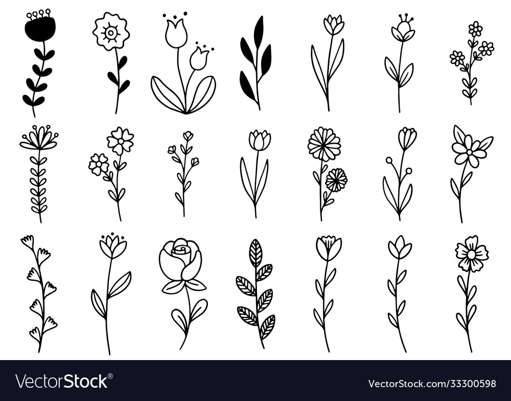 0157 hand drawn flowers doodle Royalty Free Vector Image