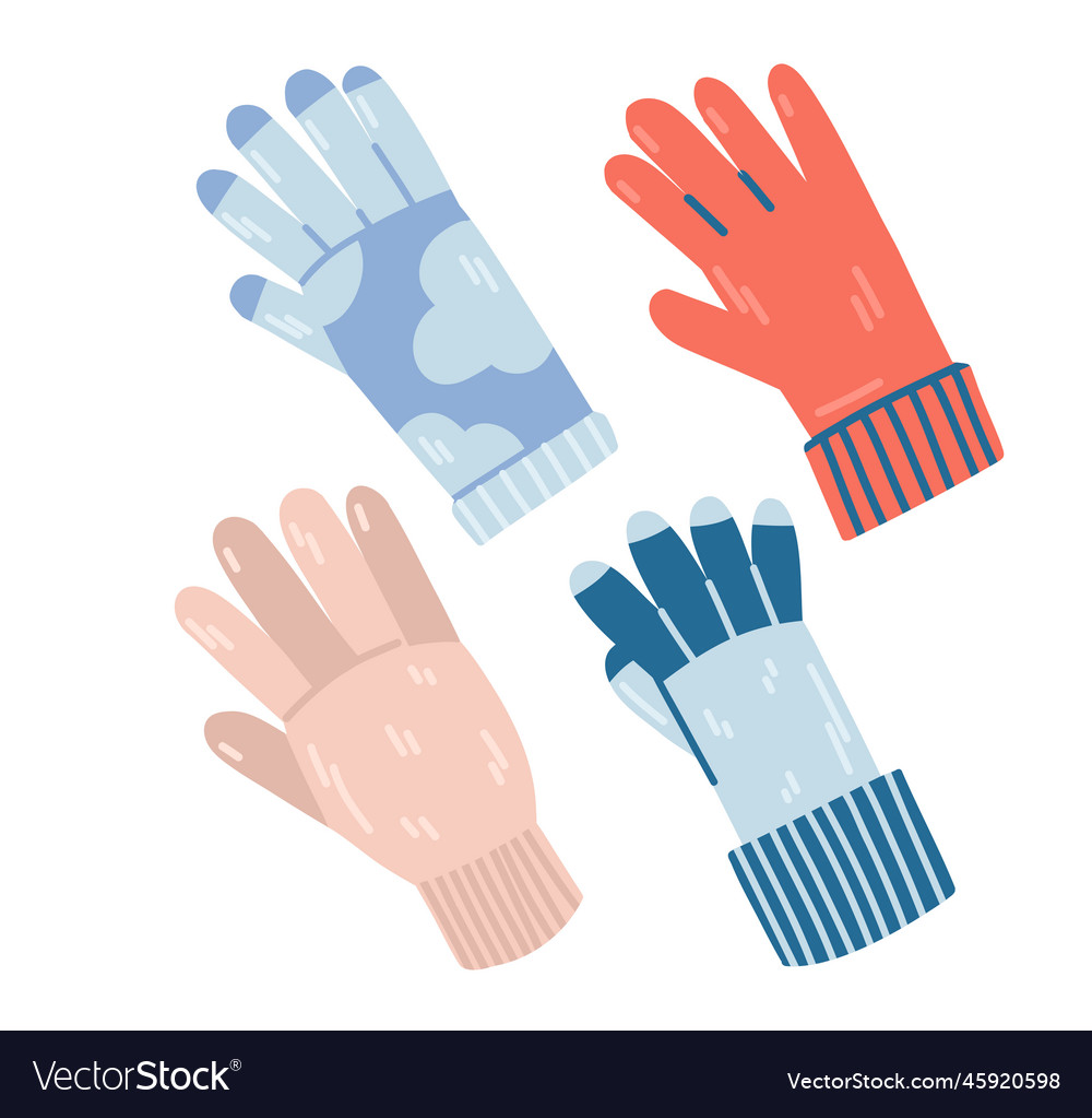 A set of multi-colored warm gloves in flat style Vector Image