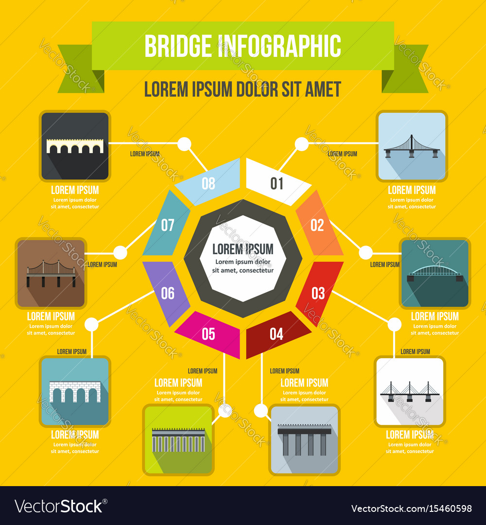 Bridge infographic concept flat style Royalty Free Vector