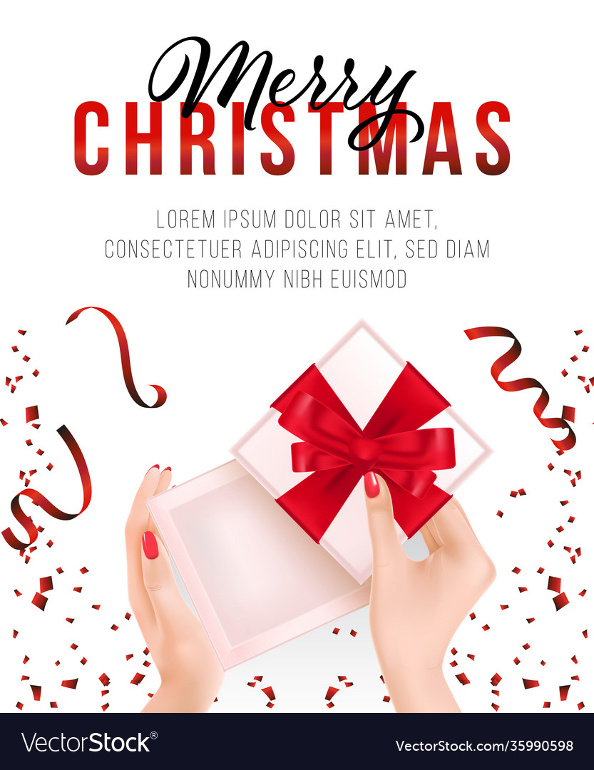 Christmas poster design gift box with red ribbon Vector Image