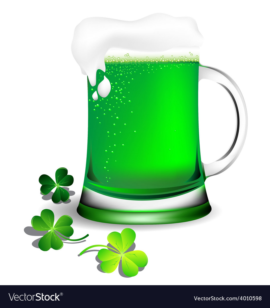 Green beer in glassware for st patricks day card Vector Image