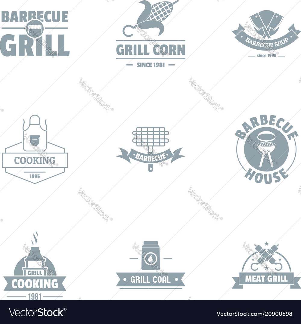 Grill logo set simple style Royalty Free Vector Image
