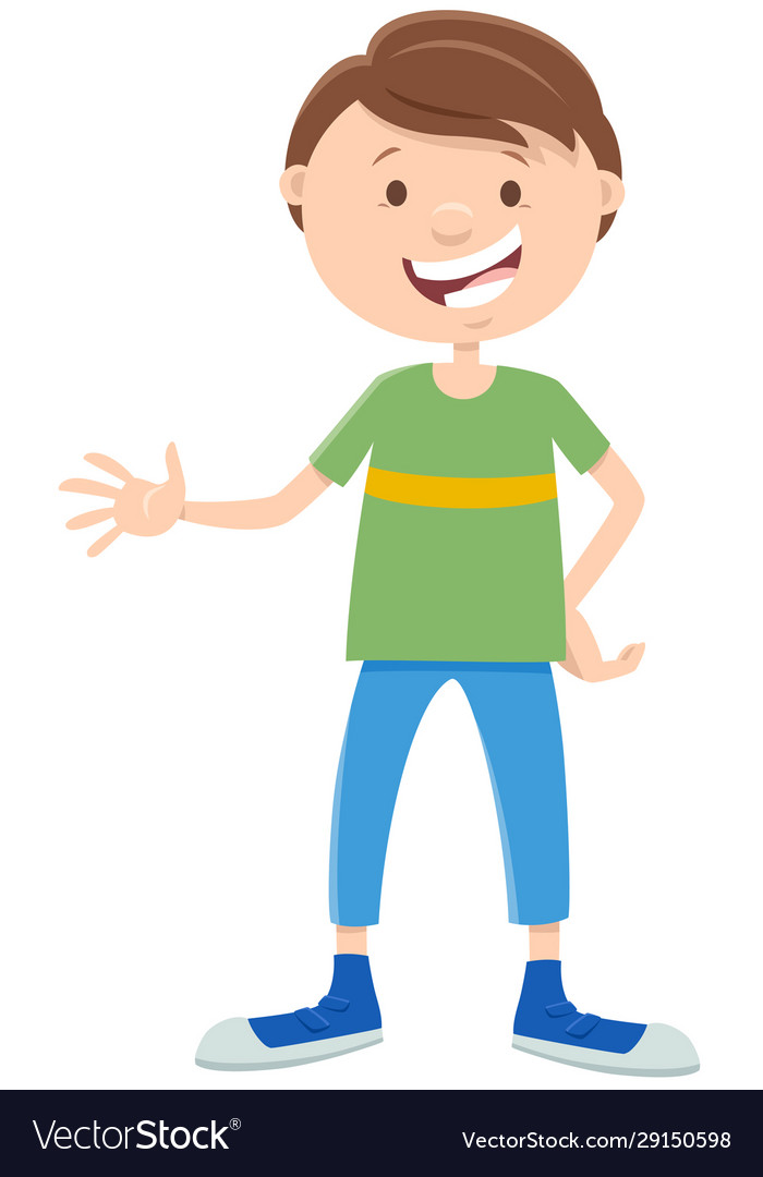 Happy comic boy cartoon character Royalty Free Vector Image