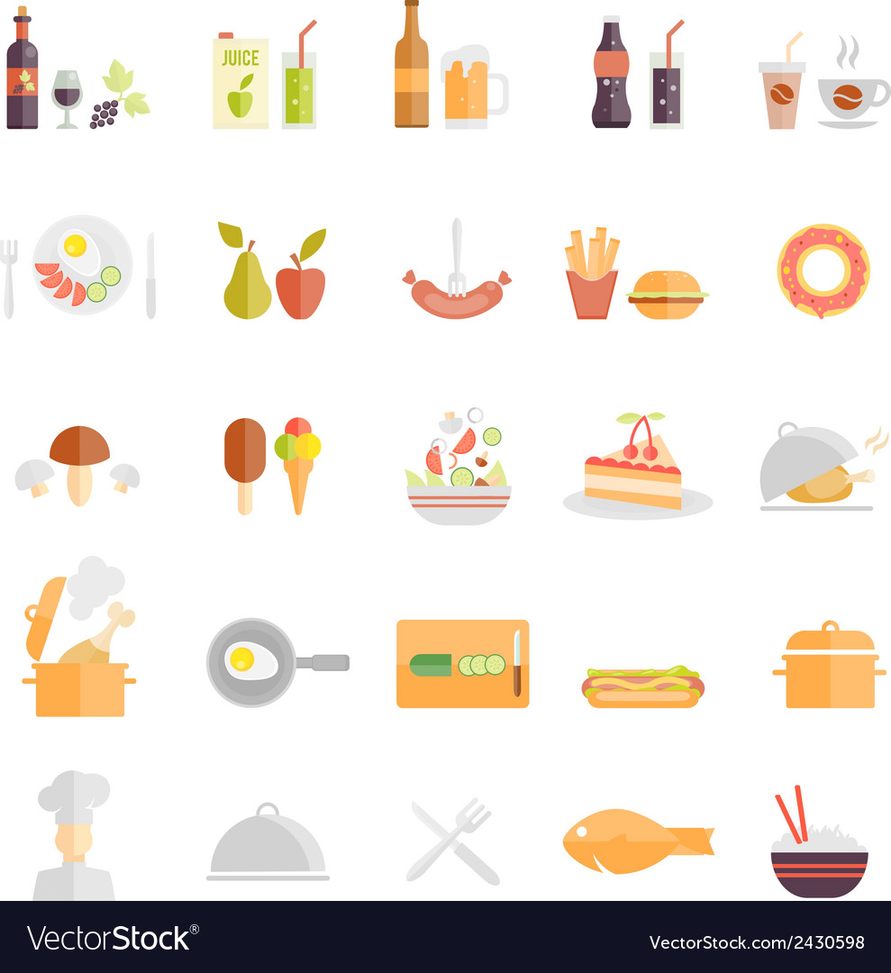 Large set of food and beverage icons Royalty Free Vector