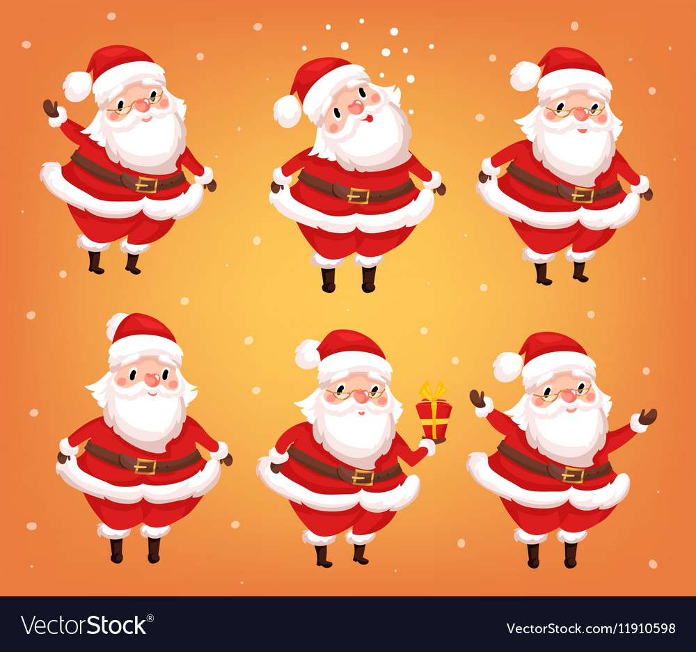 Set santa clauses in different poses christmas