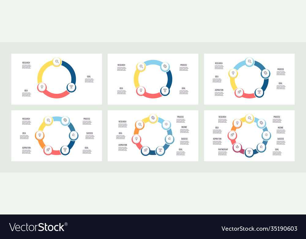 Business infographic charts with 3 4 5 6 7 8 Vector Image