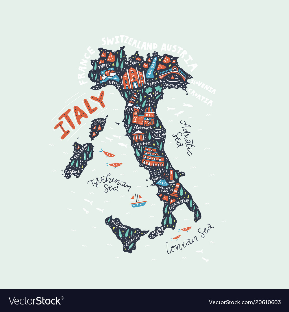 Handdrawn map of italy