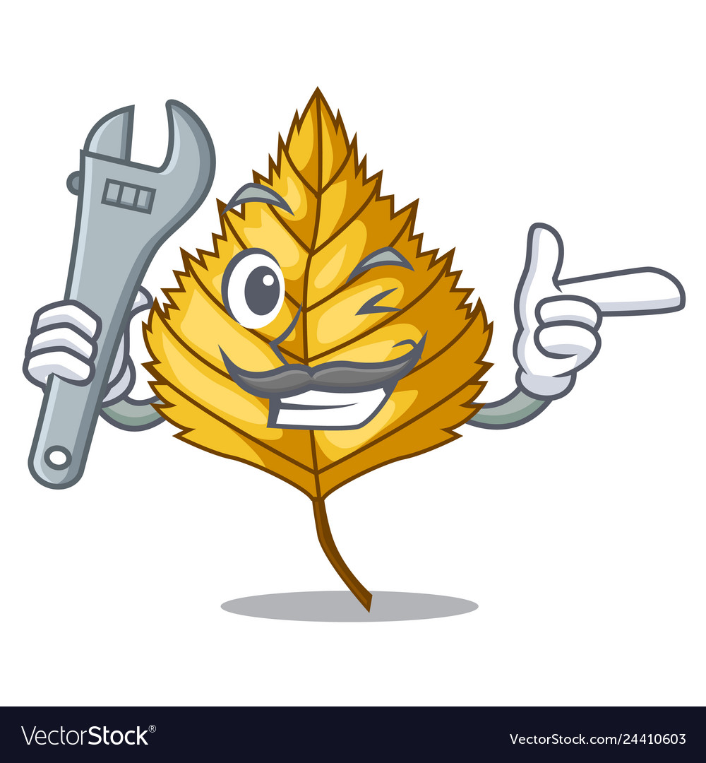 Mechanic birch leaves next cartoon tree Royalty Free Vector