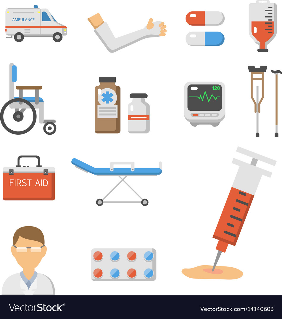 Medical icons set care ambulance hospital Vector Image