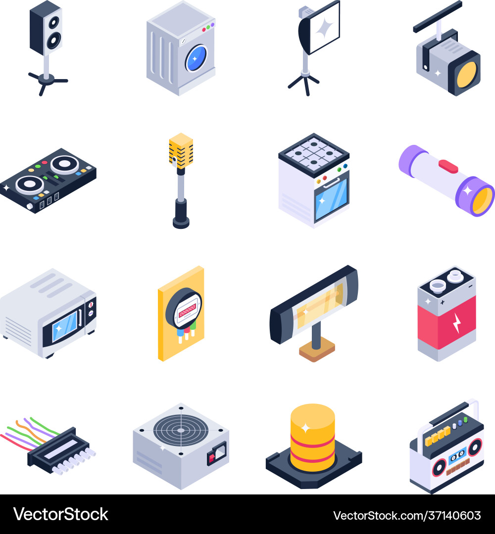Pack electronics equipment isometric icons Vector Image